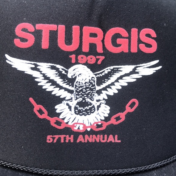 57th Sturgis 1997 bike rally trucker hat. Black with red and white print. - Picture 3 of 4